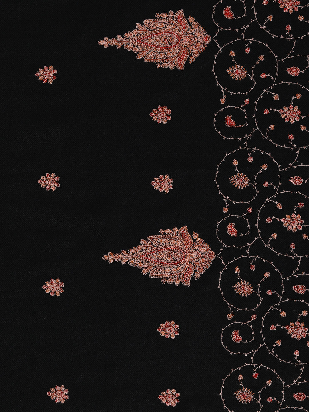 Fine Embroidery Paper Mache Kashmiri Wool Shawl | Black - Zamour