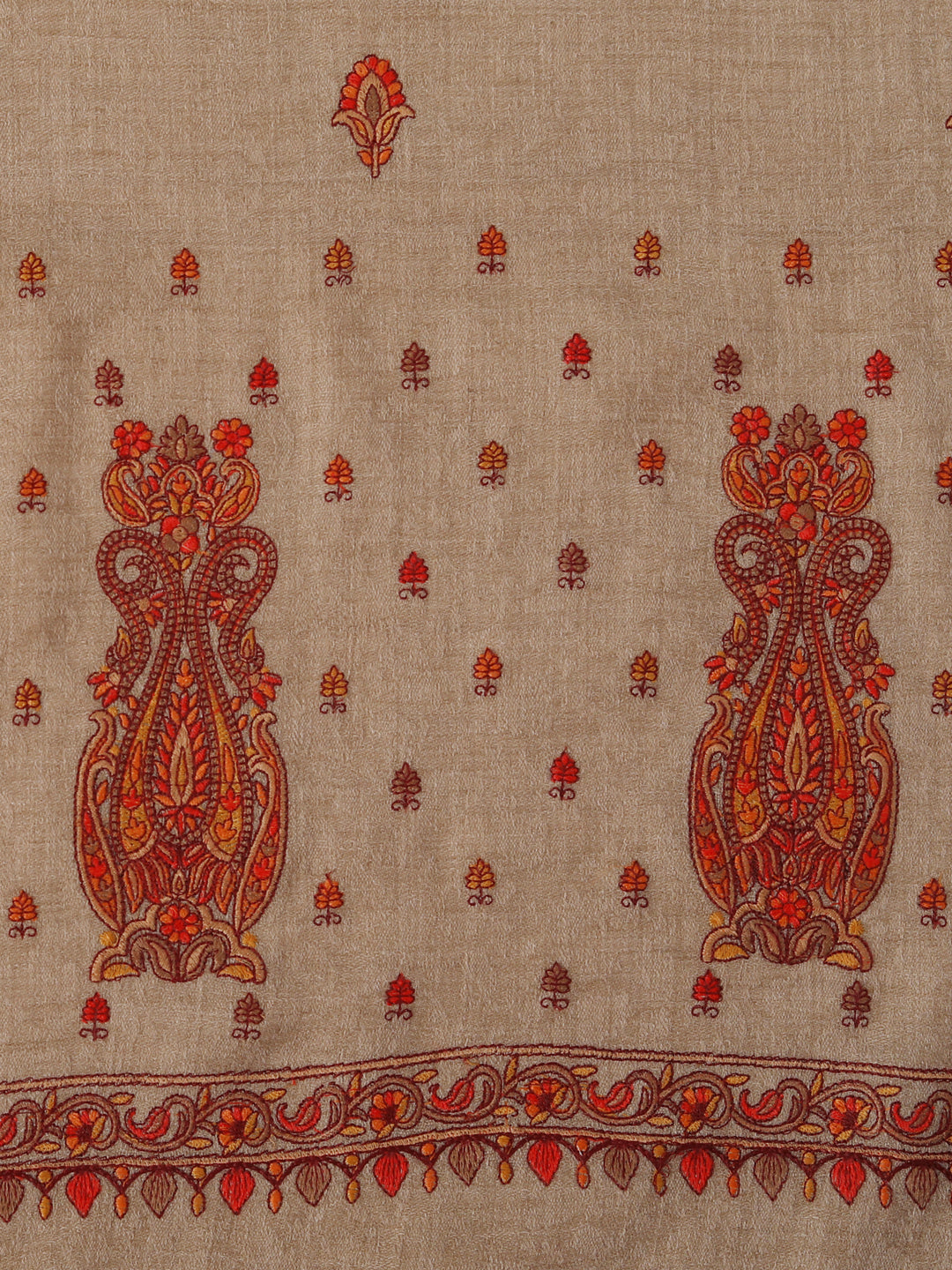 Fine Embroidery Paper Mache Kashmiri Wool Stole | Brown - Zamour