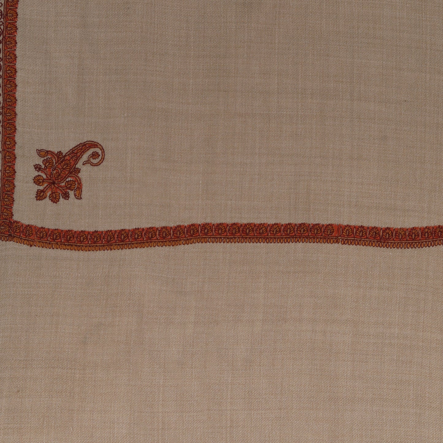 Fine Sozni Embroidery Daur Kashmiri Wool Shawl | Brown - Zamour