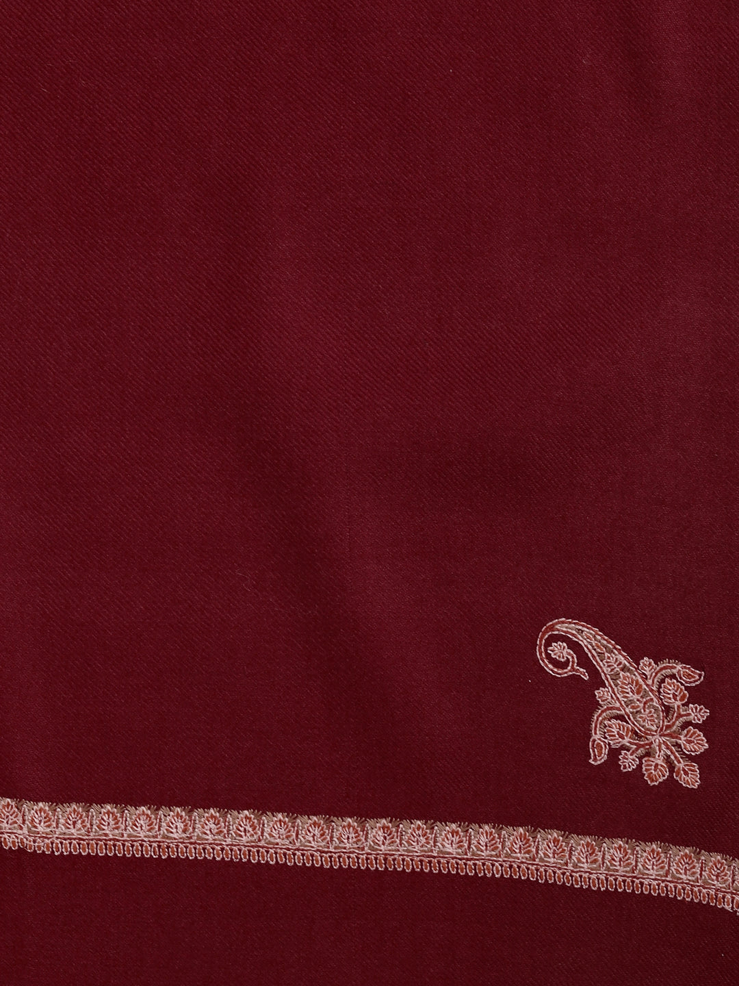 Fine Sozni Embroidery Daur Kashmiri Wool Shawl | Maroon - Zamour