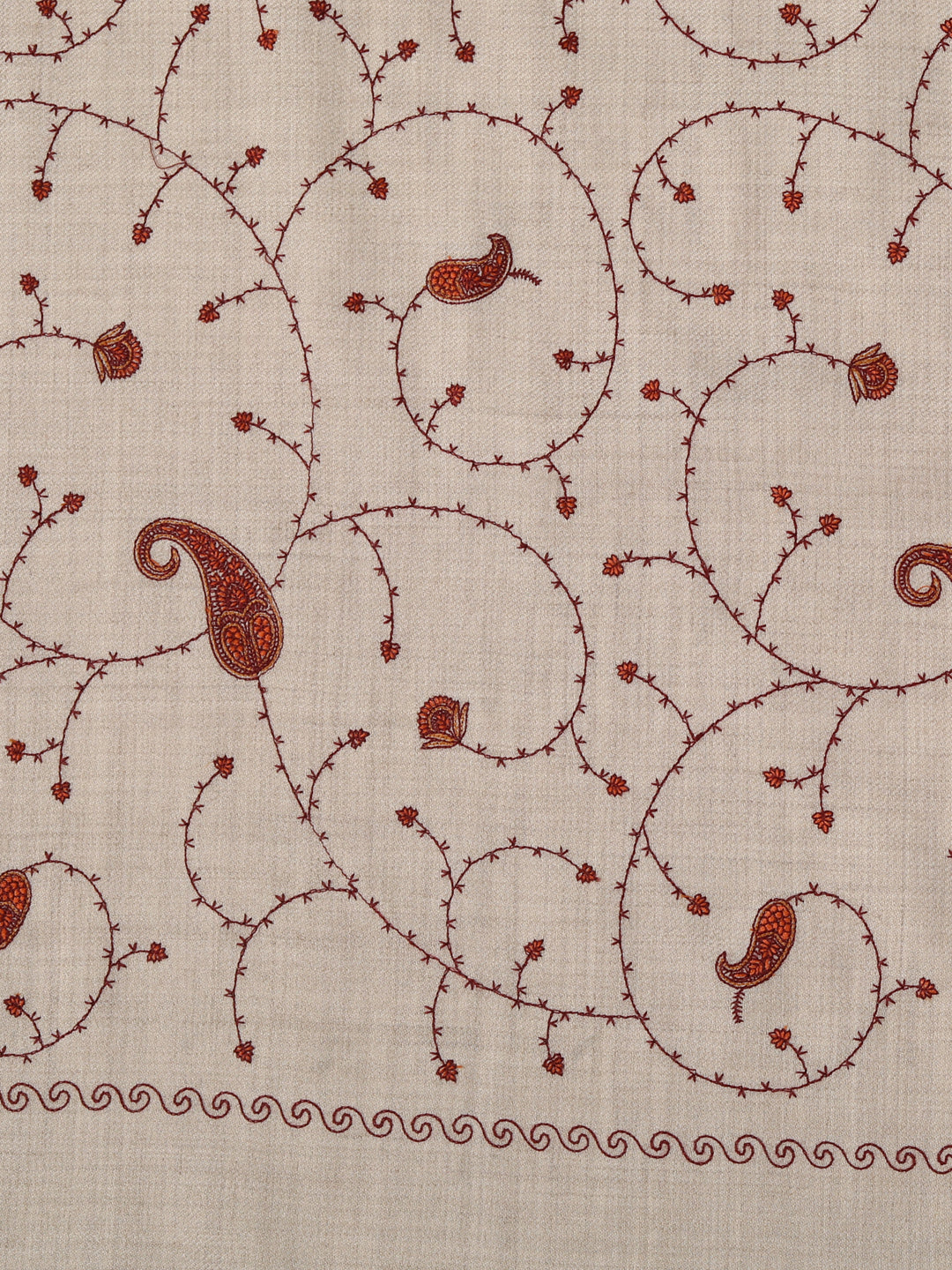 Fine Sozni Embroidery Jaal Kashmiri Wool Shawl | Beige - Zamour