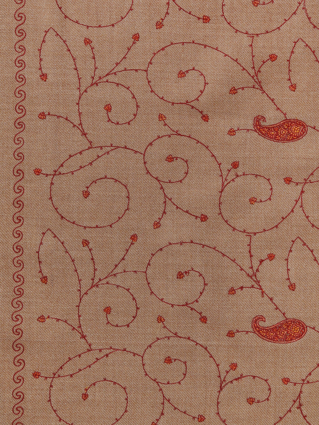 Fine Sozni Embroidery Jaal Kashmiri Wool Shawl | Brown - Zamour