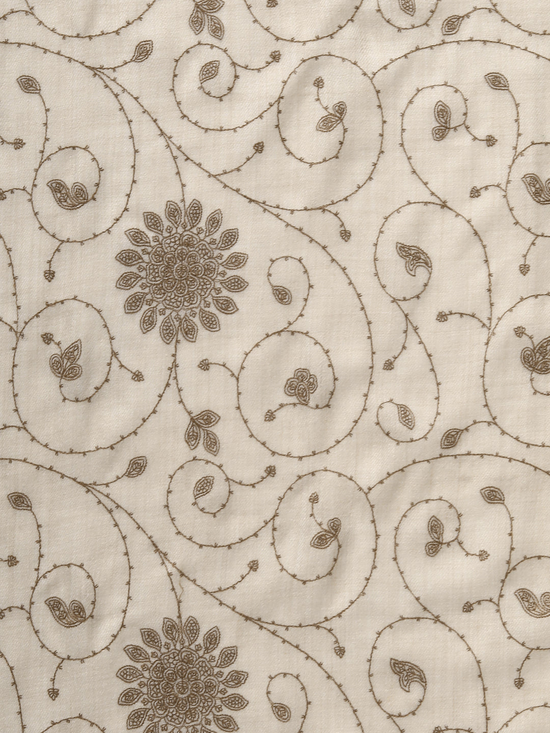 Fine Sozni Jaal Embroidery Kashmiri Wool Shawl | Creame - Zamour