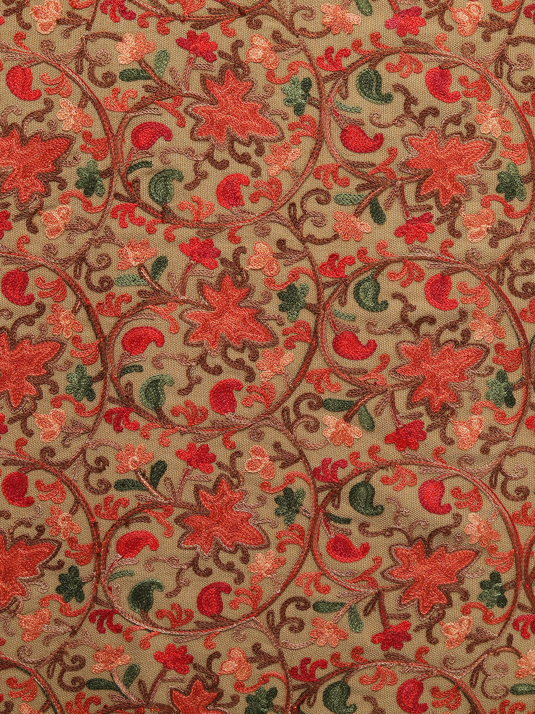 Kashmiri Aari Embroidered Woollen Stole | Brown - Zamour