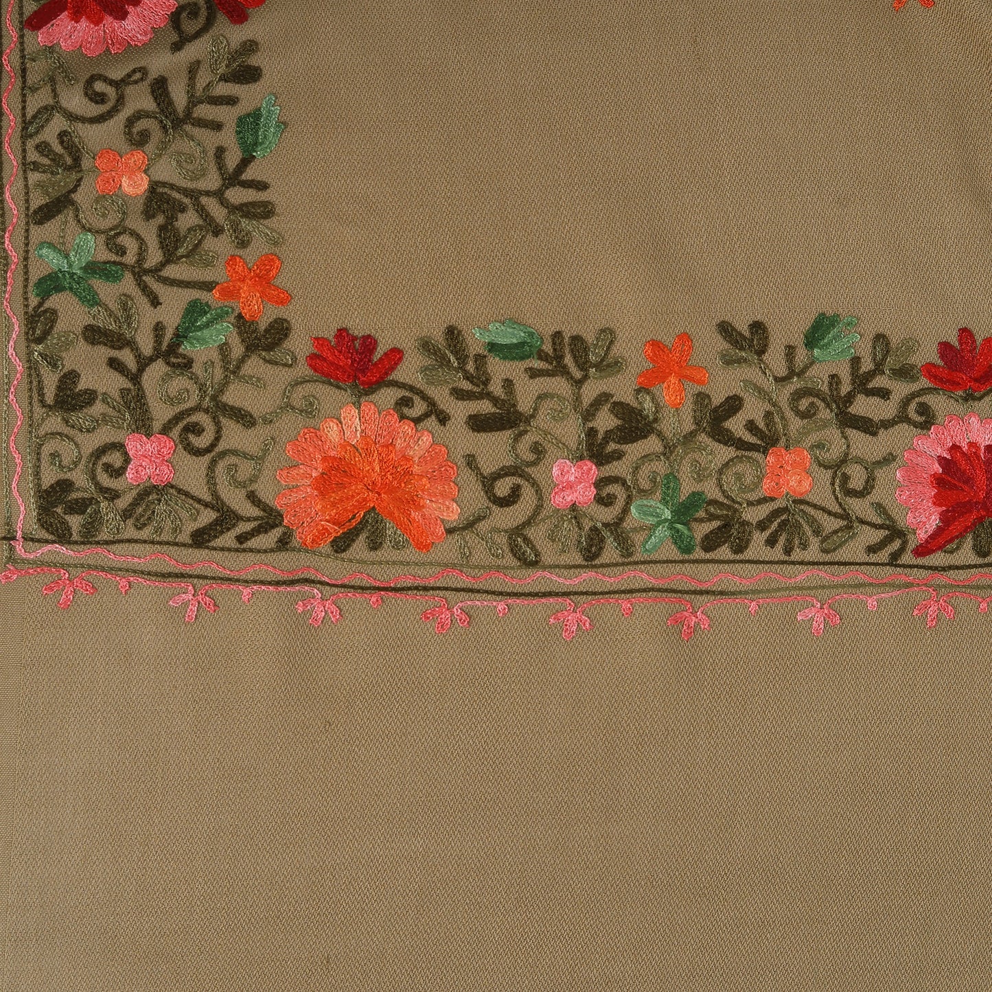 Kashmiri Aari Embroidered Woollen Stole | Brown - Zamour