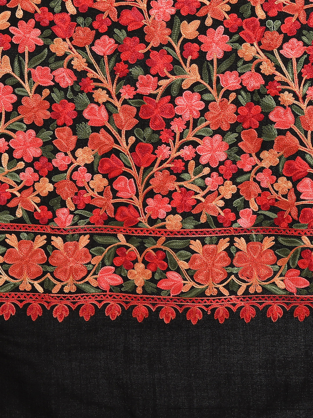 Kashmiri Aari Embroidery Woollen Stole | Black - Zamour