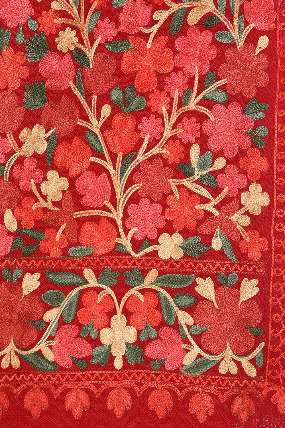 Kashmiri Aari Embroidery Woollen Stole | Red - Zamour