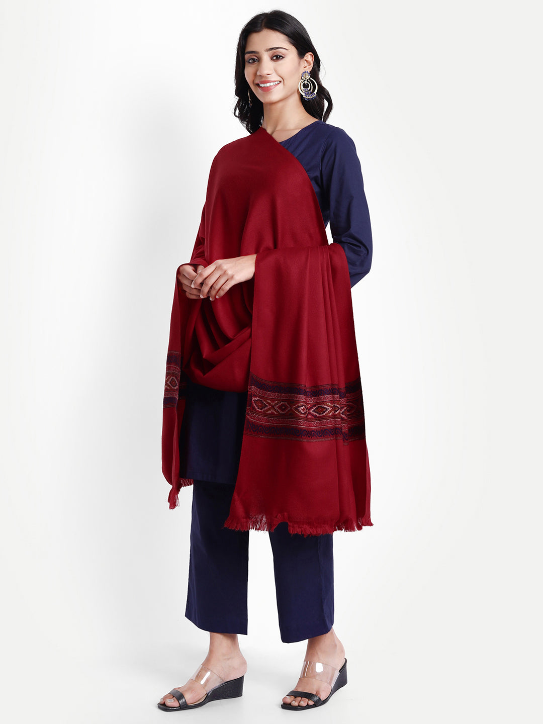 Kullu Stripes Himalayan Shawl | Maroon - Zamour