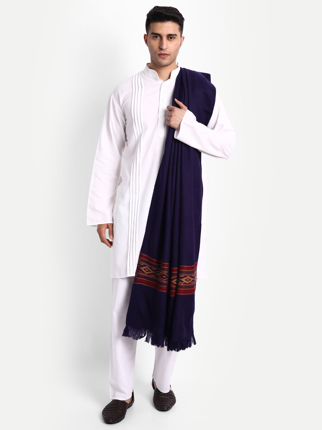 Men's Traditional Kullu Weave Himalayan Shawl | Blue - Zamour