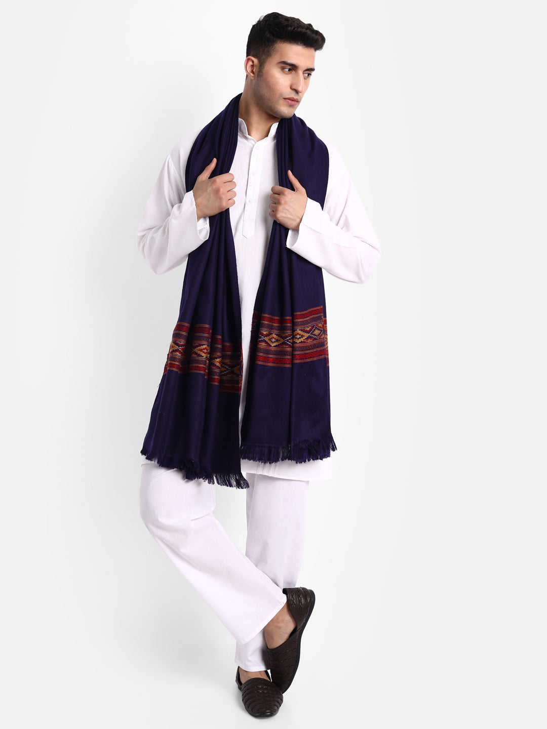 Men's Traditional Kullu Weave Himalayan Shawl | Blue - Zamour