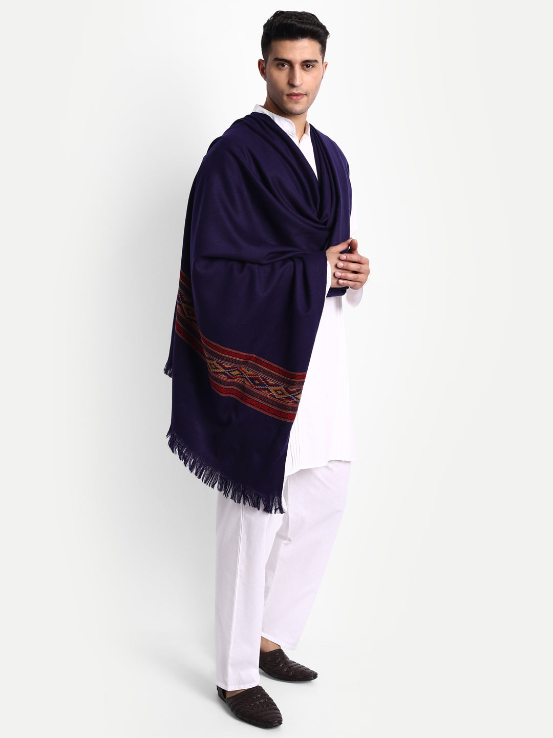 Men's Traditional Kullu Weave Himalayan Shawl | Blue - Zamour