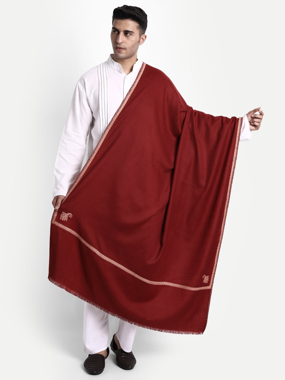 Traditional Shawl with Fine Needle Kashmiri Border - Zamour