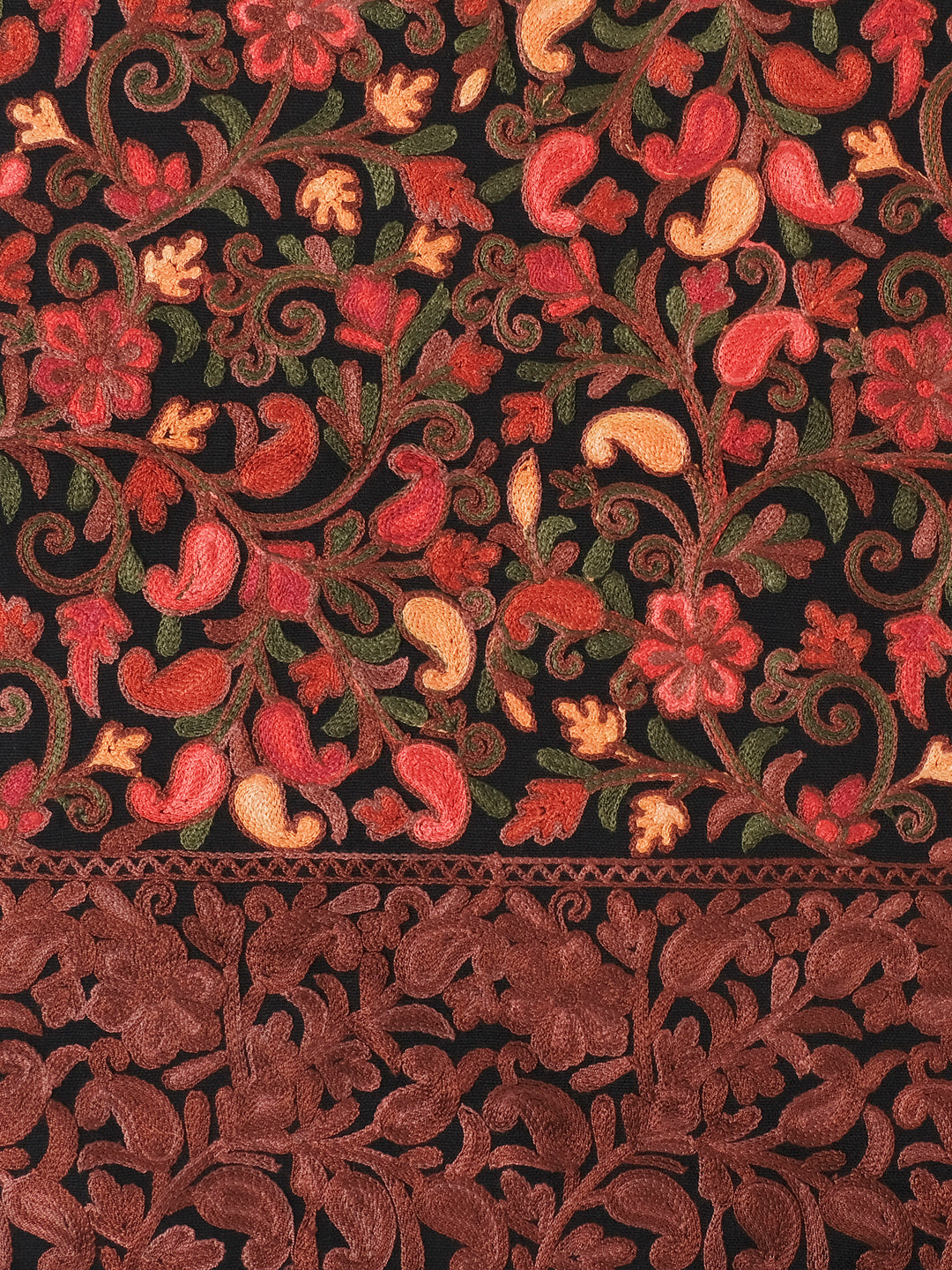 Punjabi Stole with Kashmiri Aari Jaal Embroidery | Black - Zamour