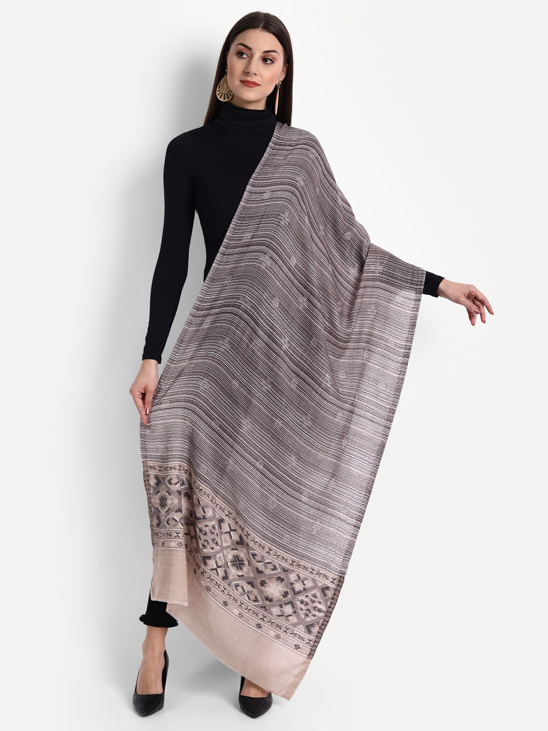 Ultra Soft Fine-Wool Kani Woven Stole | Ivory - Zamour