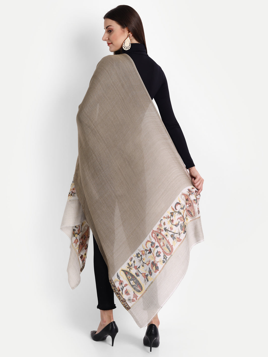 Ultra Soft Fine-Wool Kani Woven Stole | Taupe - Zamour