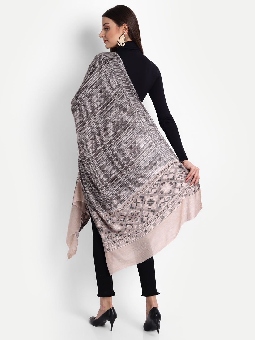 Ultra Soft Fine-Wool Kani Woven Stole | Ivory - Zamour