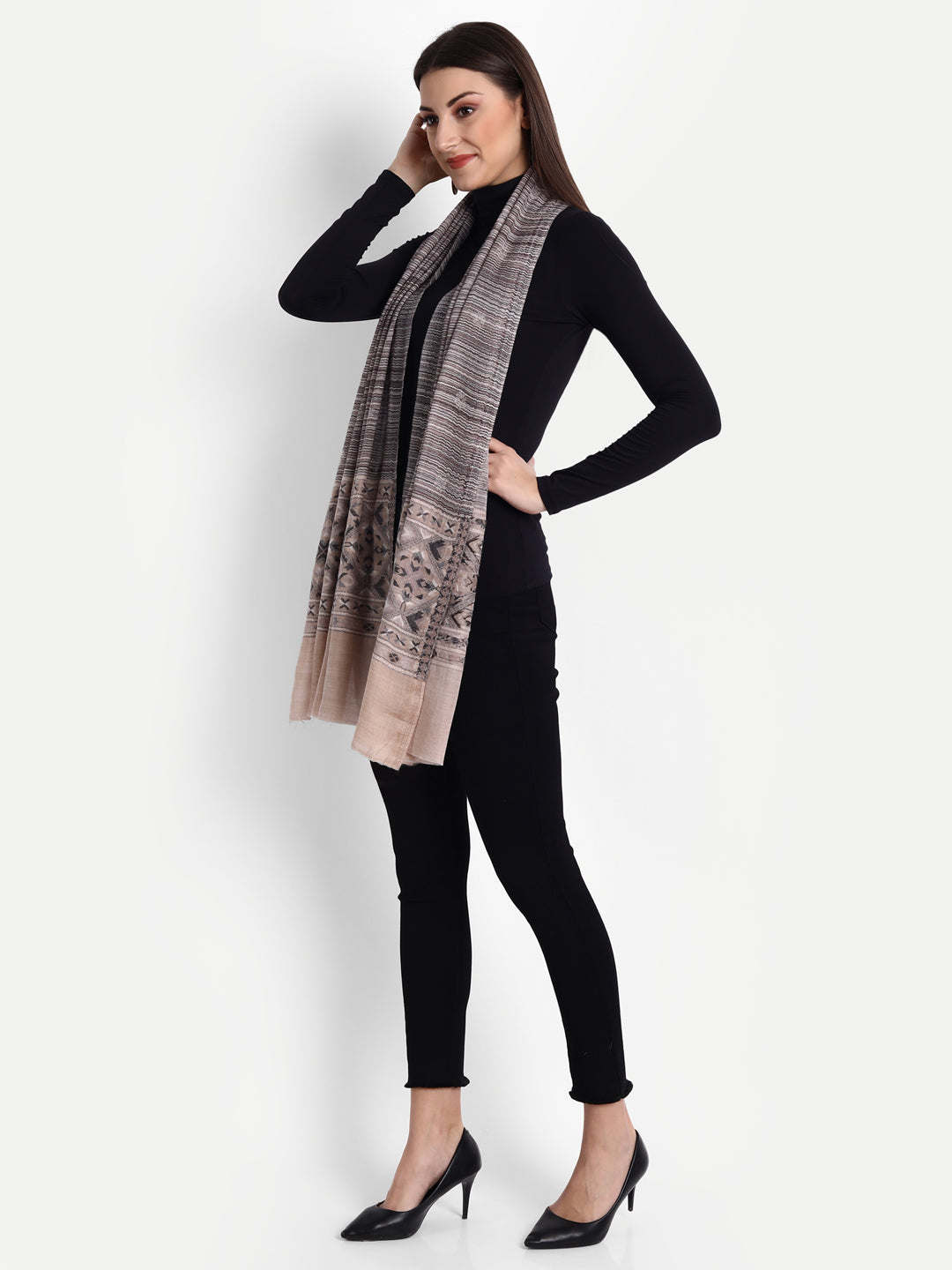 Ultra Soft Fine-Wool Kani Woven Stole | Ivory - Zamour