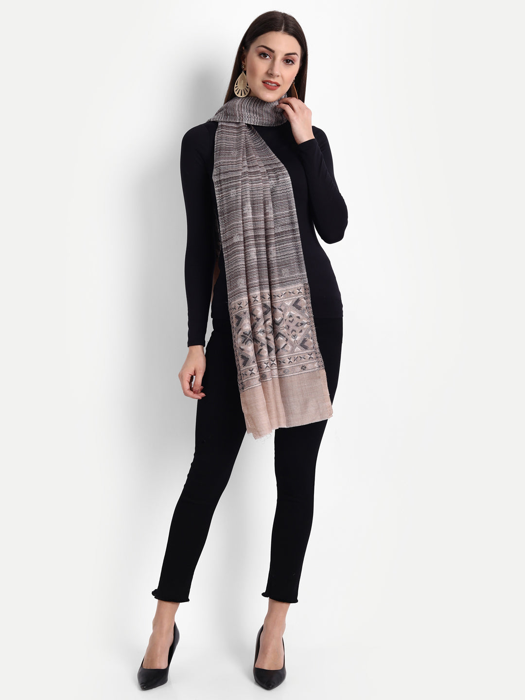 Ultra Soft Fine-Wool Kani Woven Stole | Ivory - Zamour
