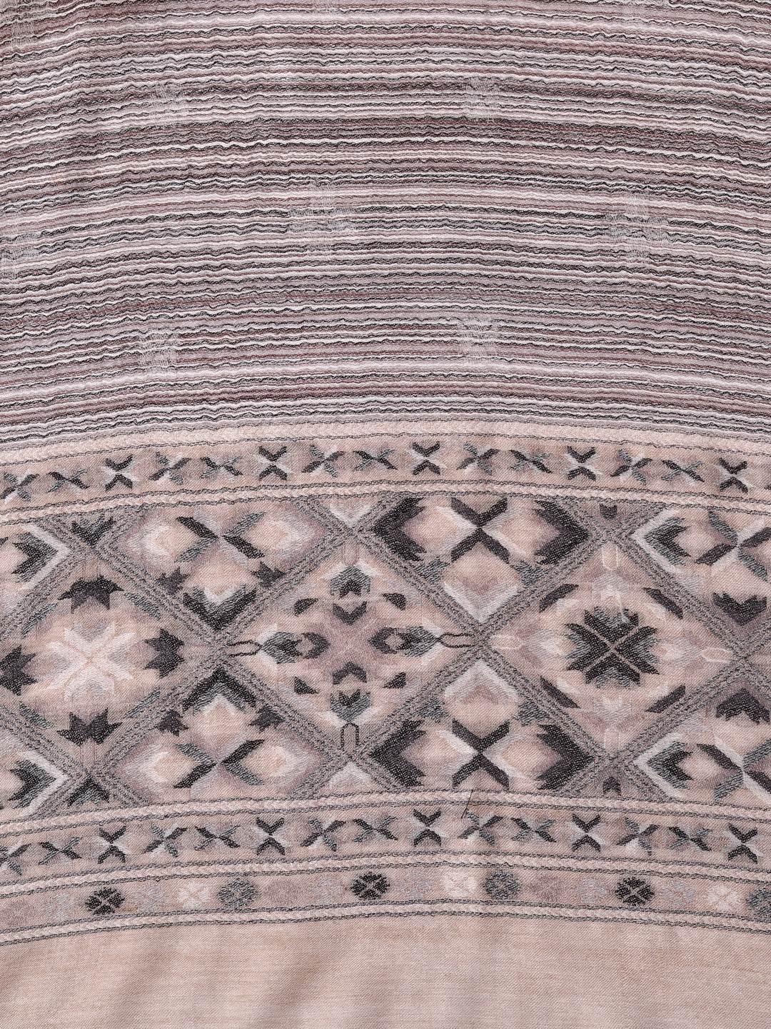 Ultra Soft Fine-Wool Kani Woven Stole | Ivory - Zamour