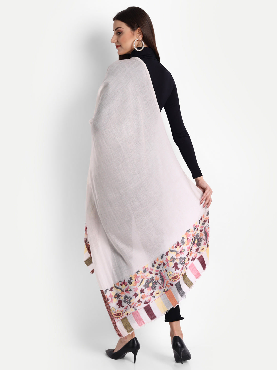 Ultra Soft Fine-Wool Kani Woven Stole | Off White - Zamour