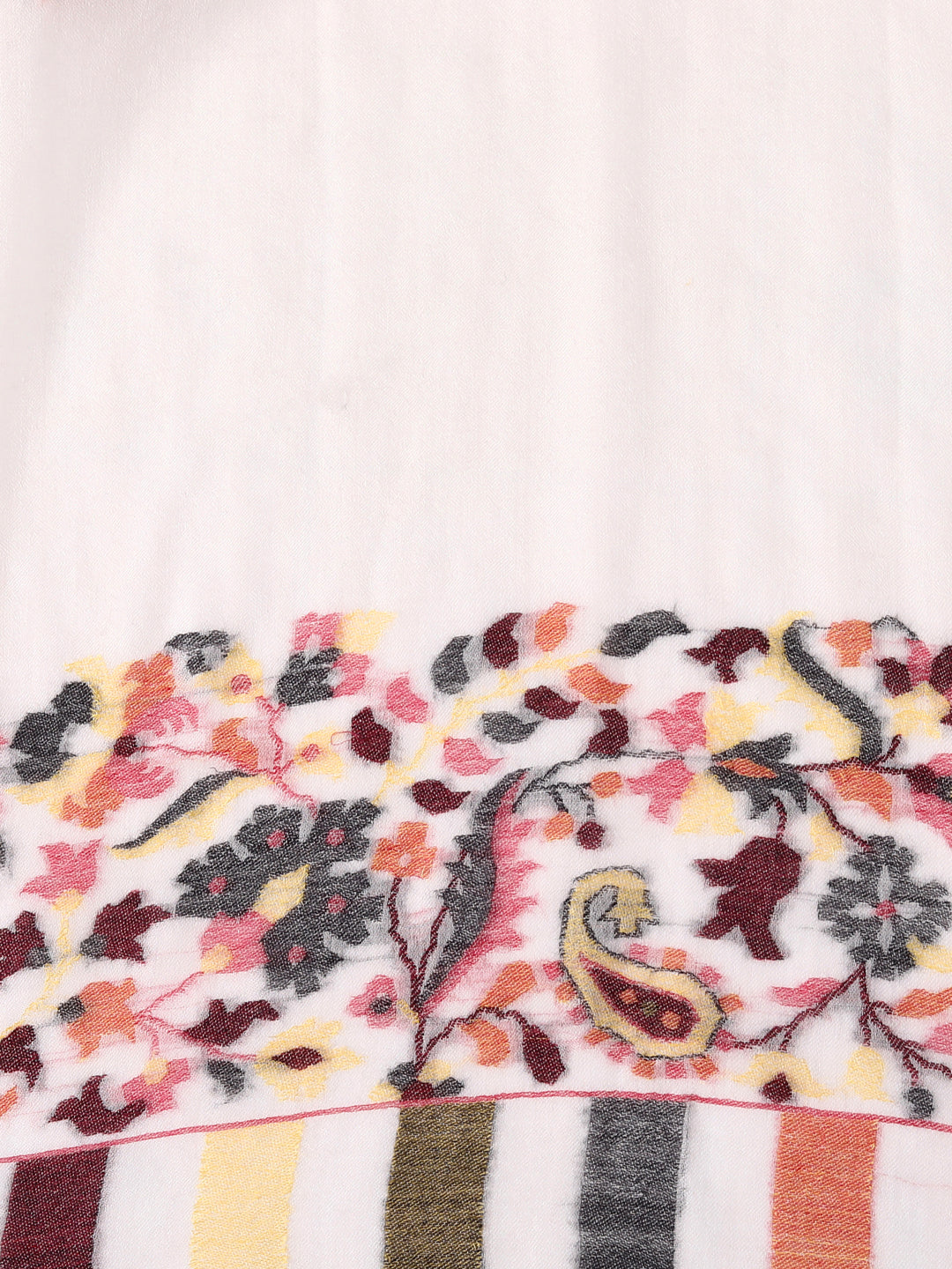 Ultra Soft Fine-Wool Kani Woven Stole | Off White - Zamour