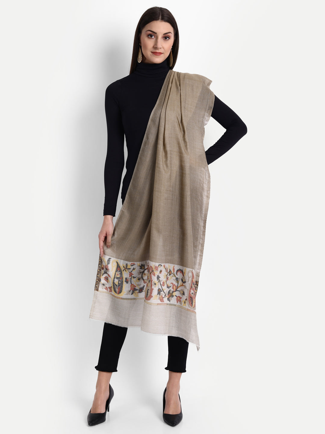 Ultra Soft Fine-Wool Kani Woven Stole | Taupe - Zamour