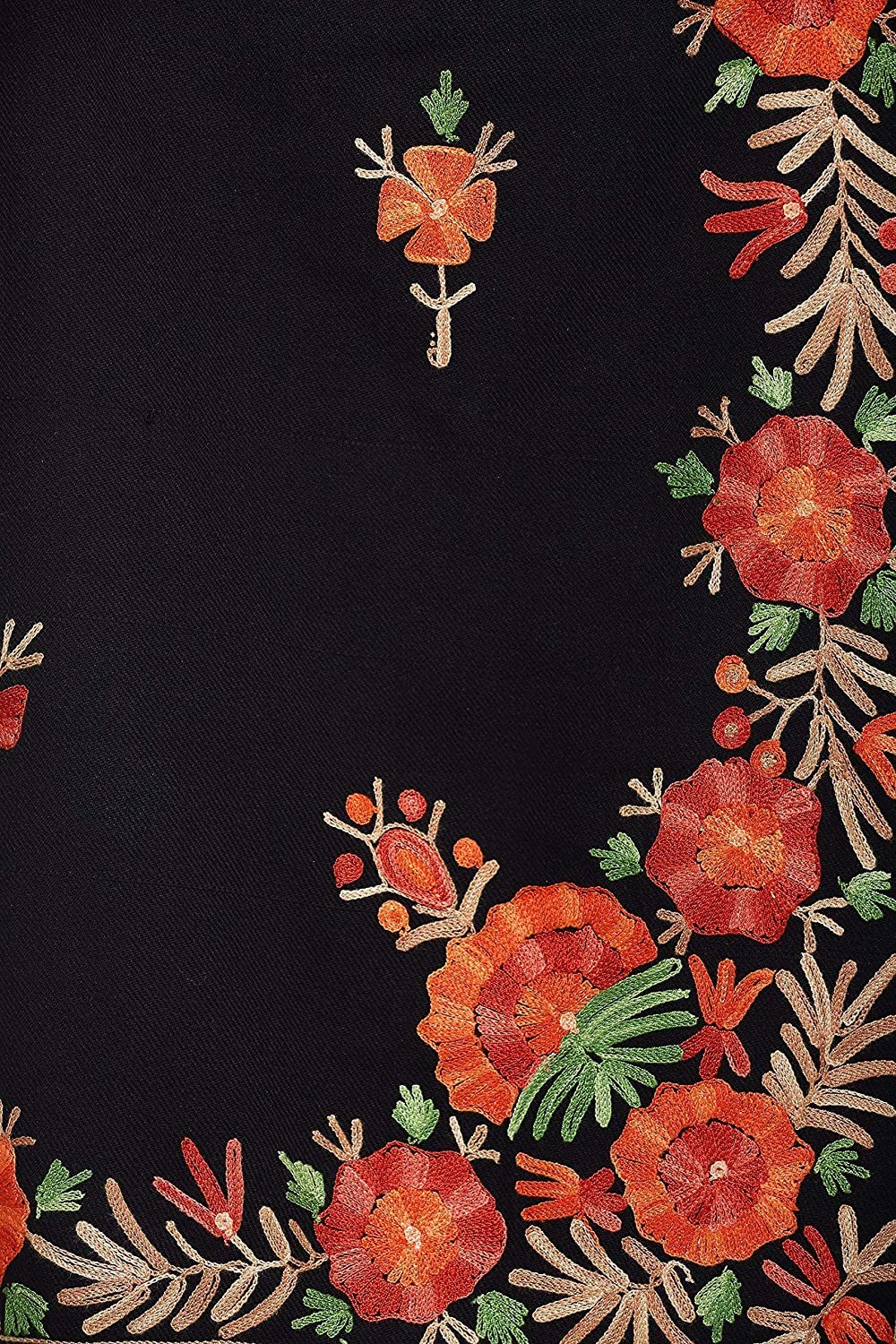 Women Kashmiri Aari Embroidered Woollen Stole | Black - Zamour