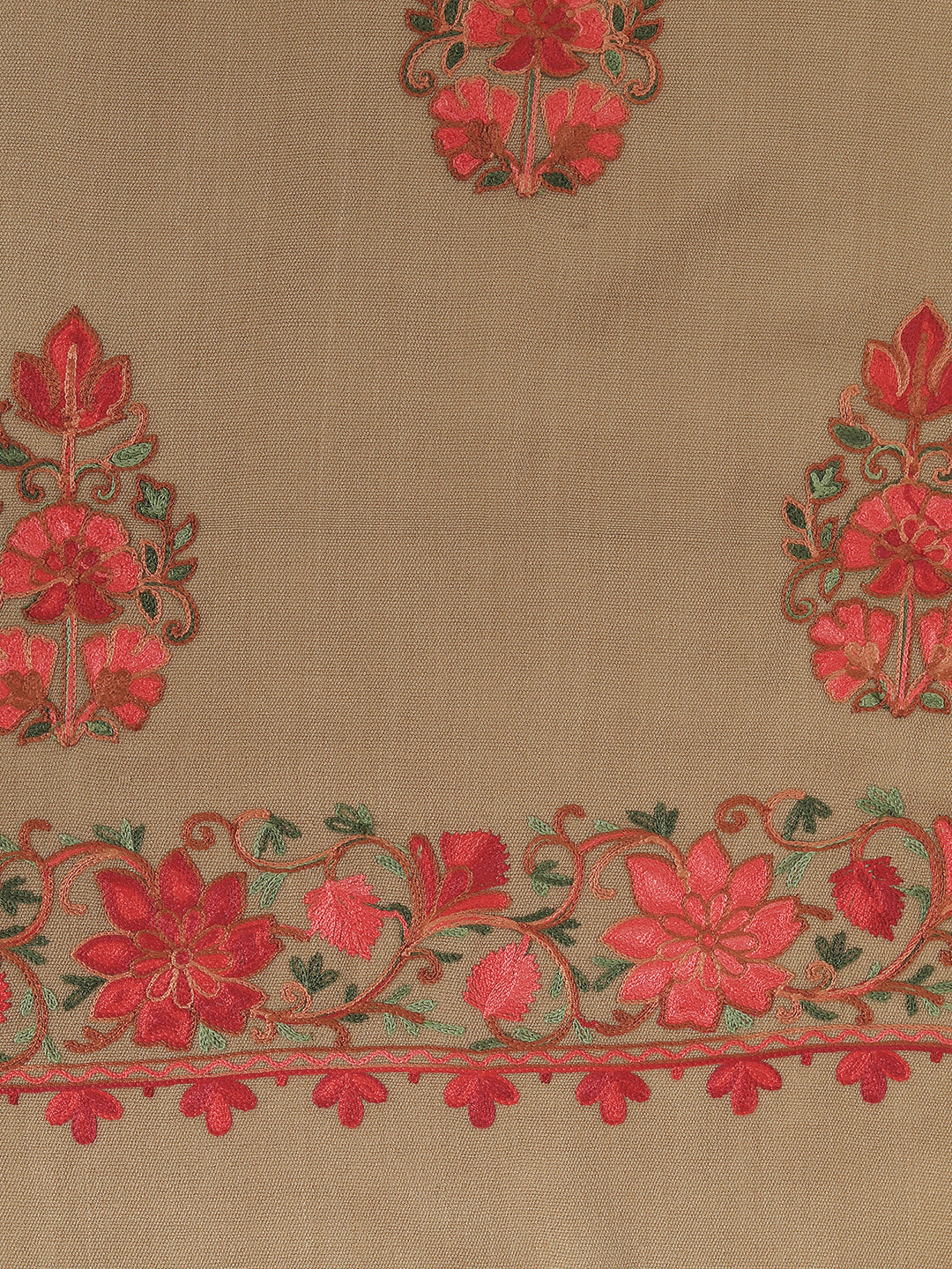 Kashmiri Aari Embroidered Woollen Stole | Brown - Zamour