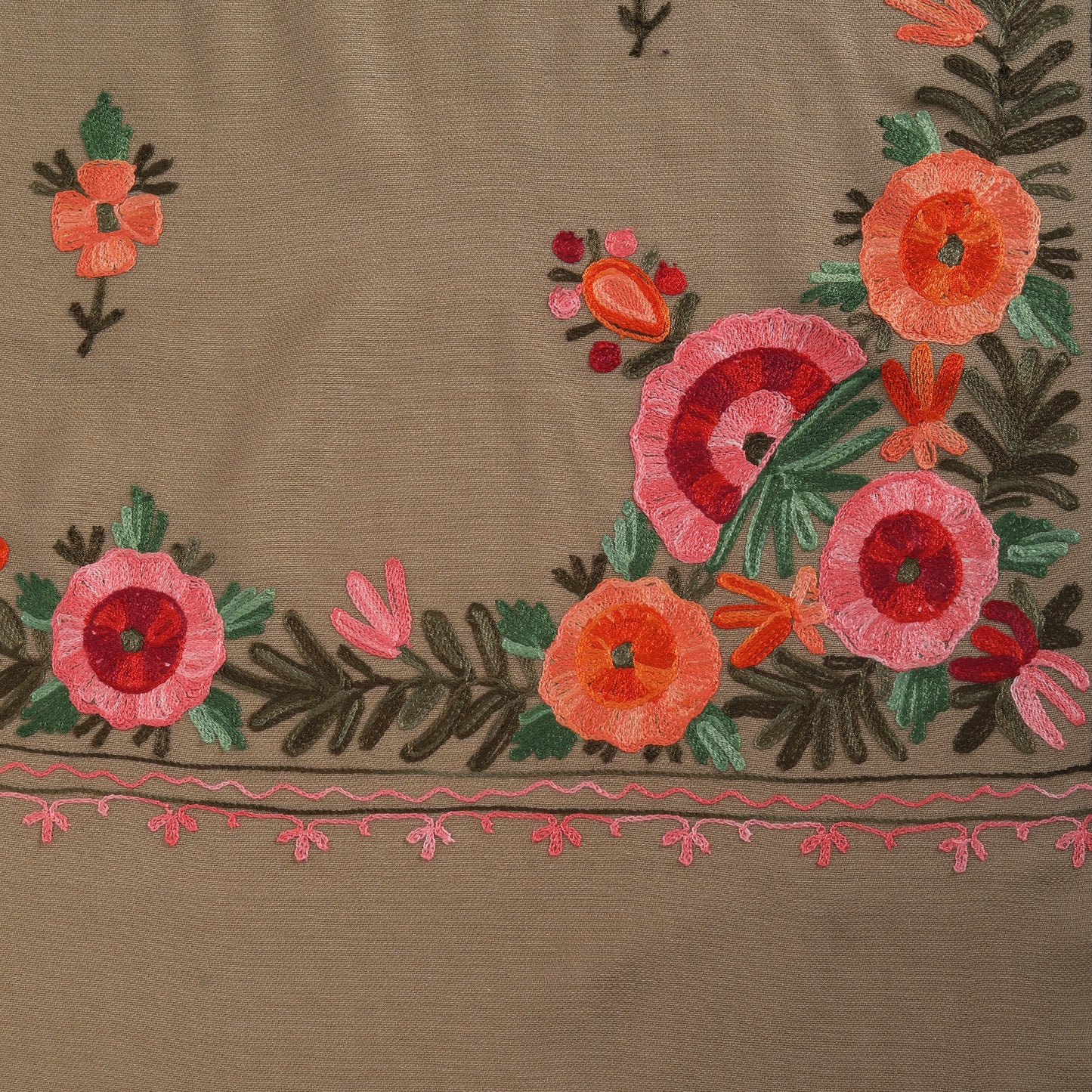 Women Kashmiri Aari Embroidered Woollen Stole | Brown - Zamour