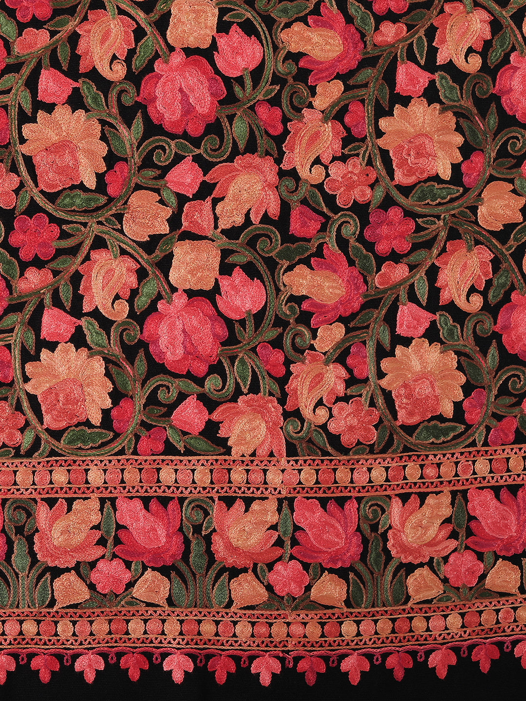 Kashmiri Aari Embroidery Woollen Stole | Black - Zamour