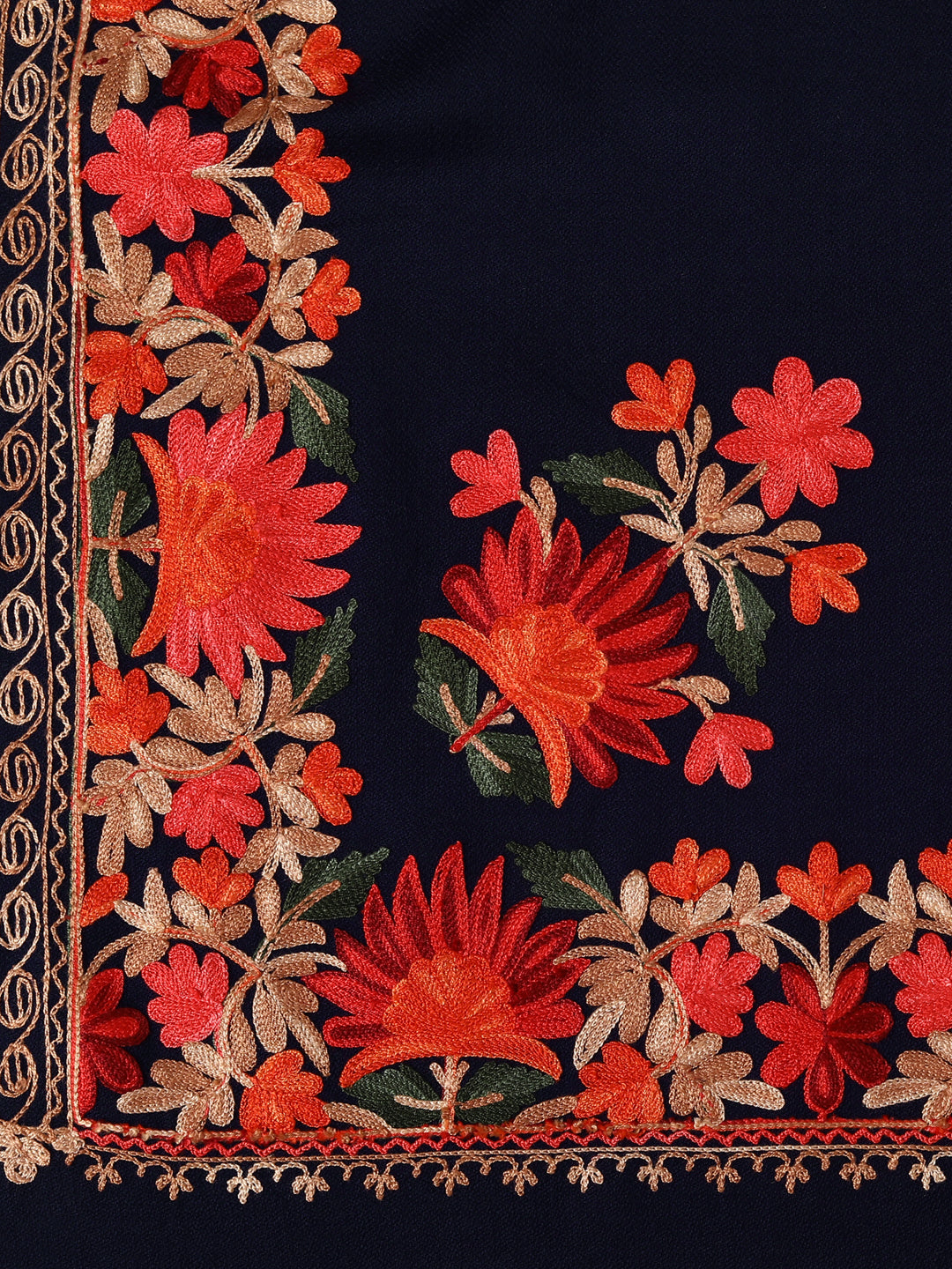 Kashmiri Aari Embroidery Woollen Stole | Blue - Zamour