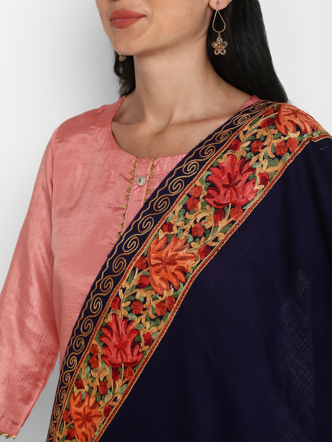 Kashmiri Aari Embroidery Woollen Stole | Blue - Zamour