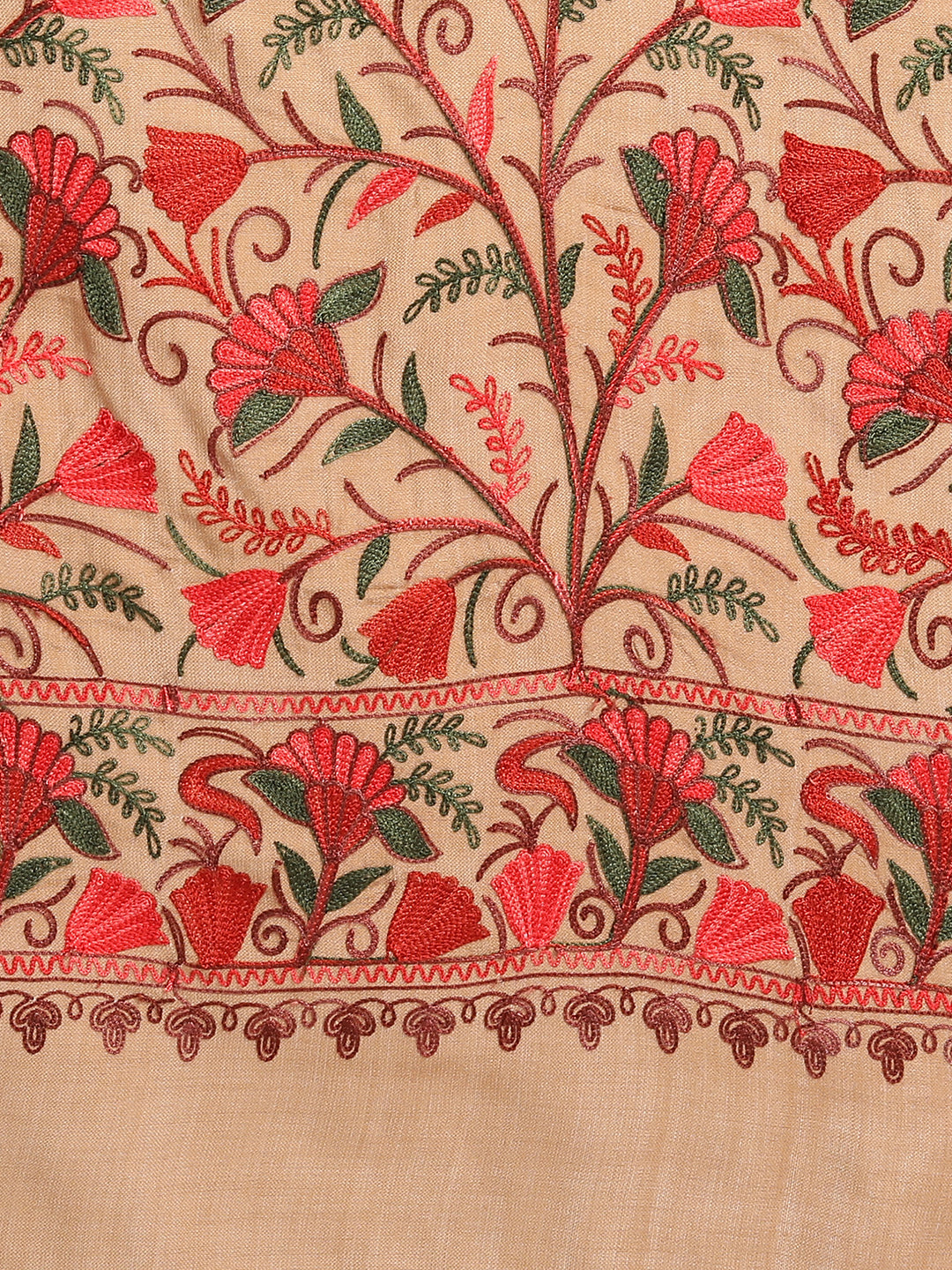 Kashmiri Aari Embroidery Woollen Stole | Brown - Zamour