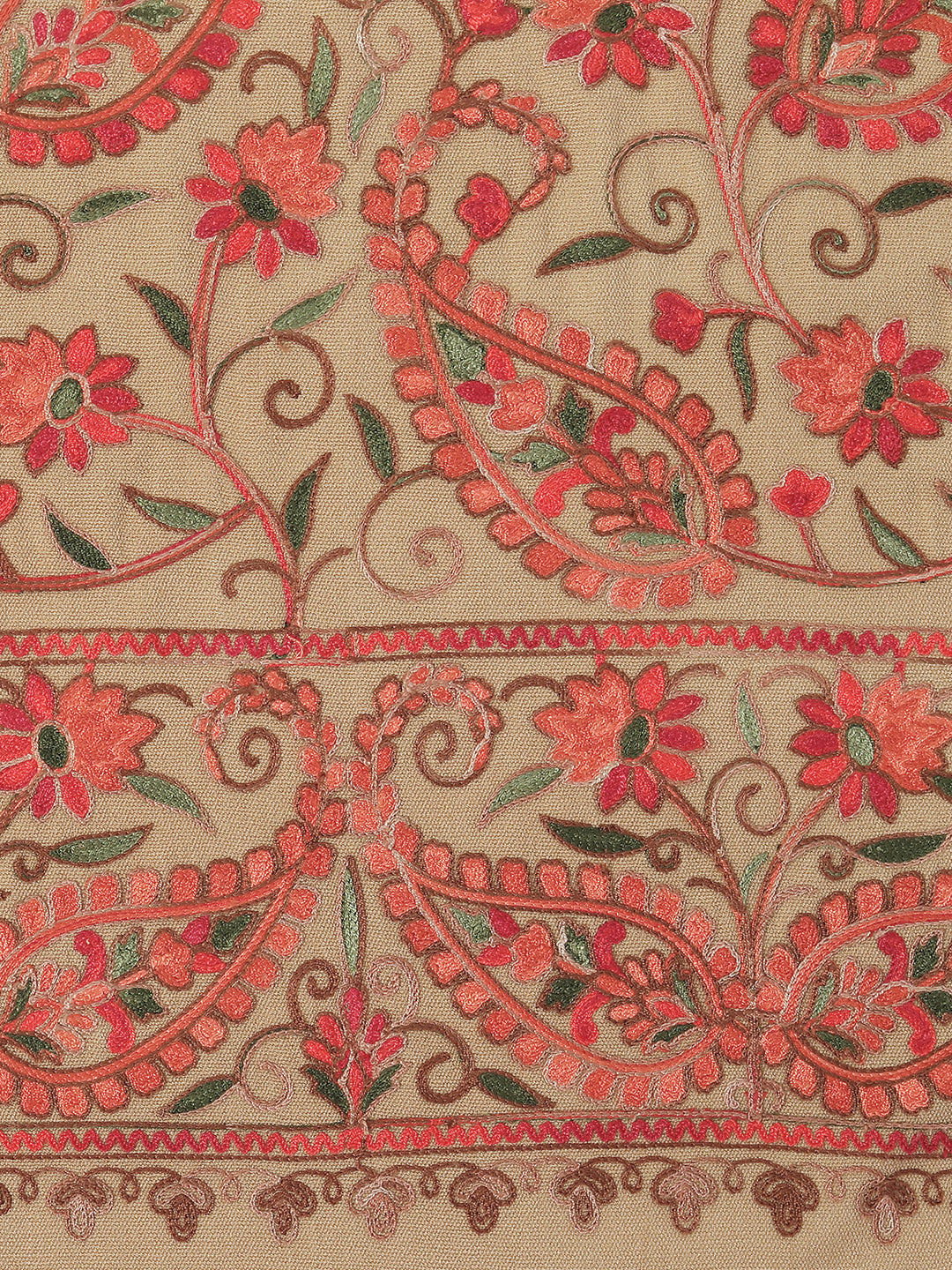 Kashmiri Aari Embroidery Woollen Stole | Brown - Zamour