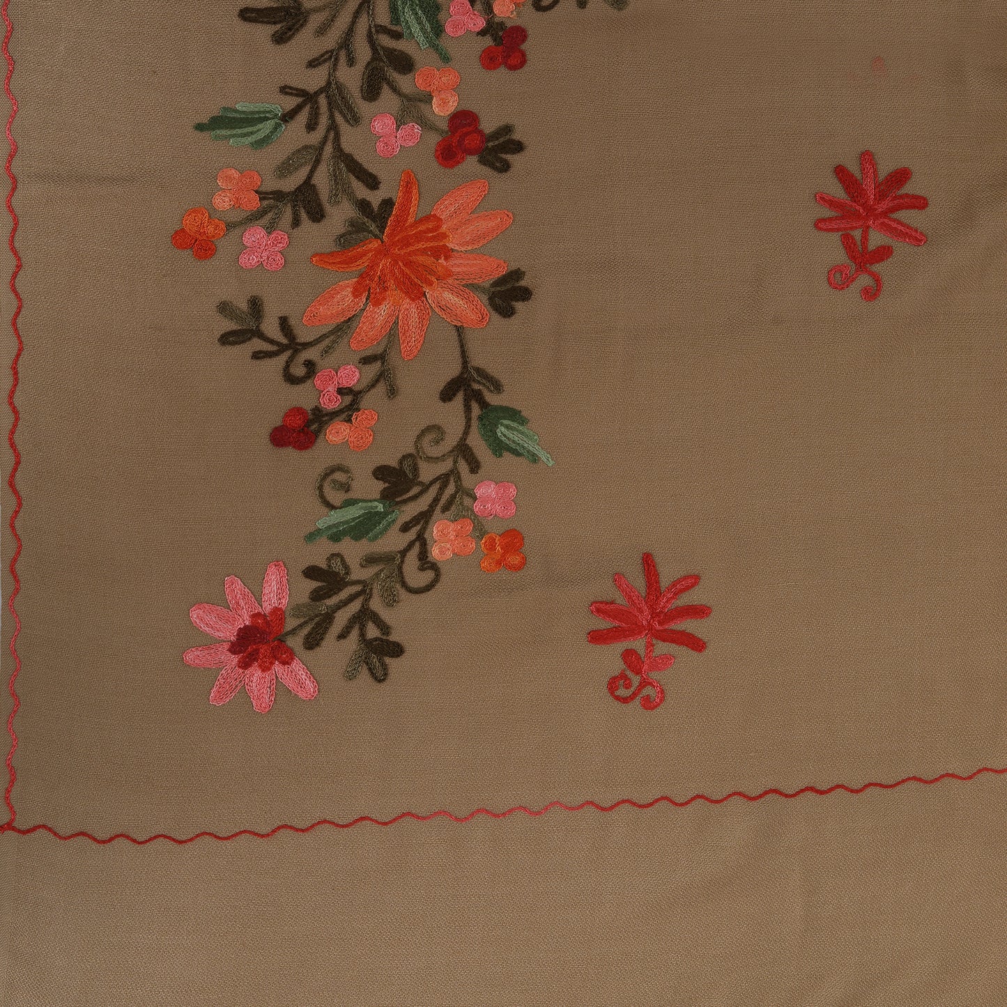 Women Kashmiri Aari Embroidery Woollen Stole | Brown - Zamour
