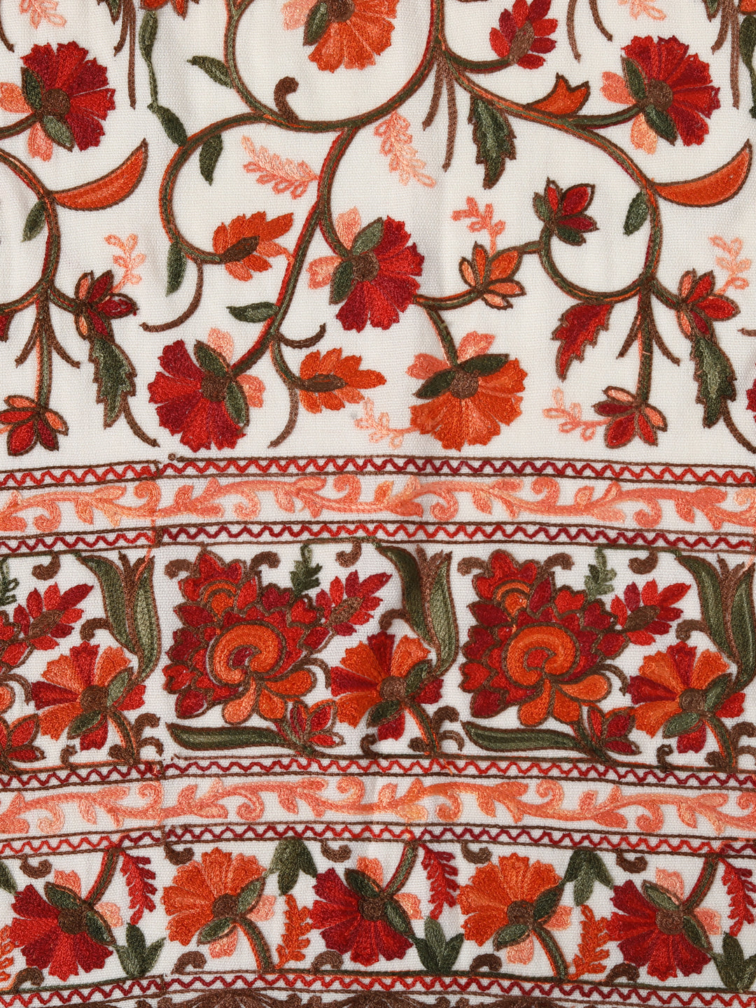 Kashmiri Aari Embroidery Woollen Stole | Off White - Zamour