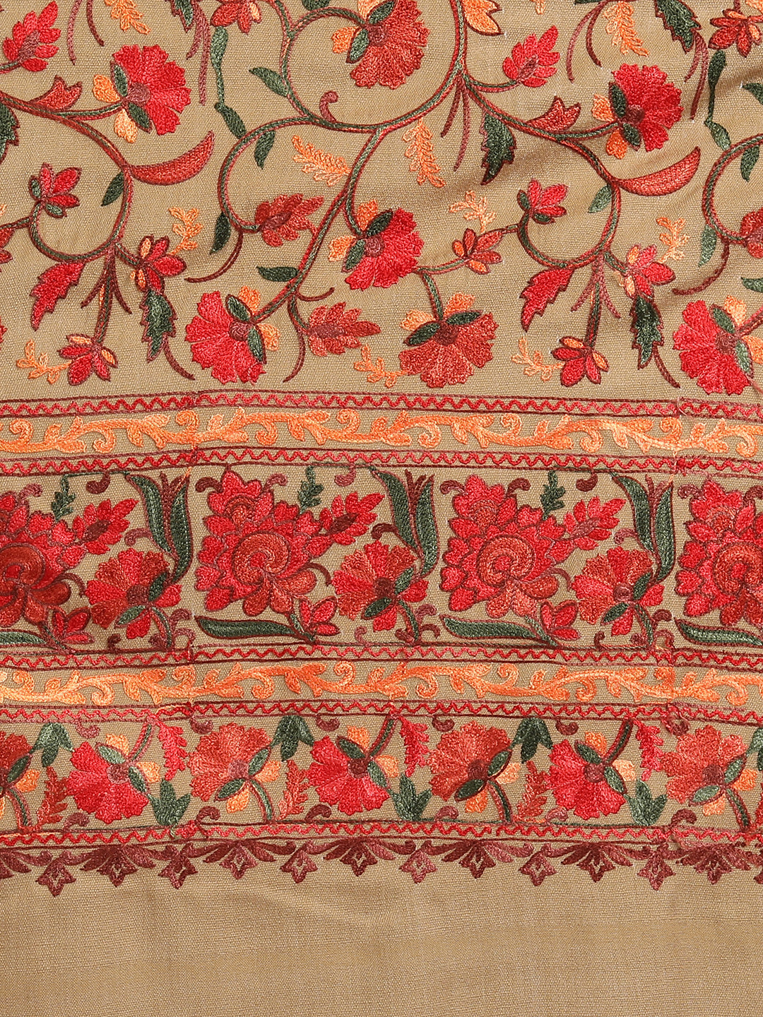 Kashmiri Aari Embroidery Woollen Stole | Brown - Zamour