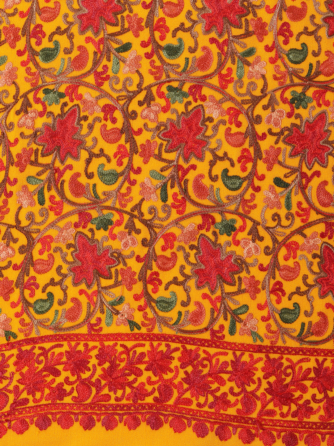 Kashmiri Aari Embroidered Woollen Stole | Yellow - Zamour