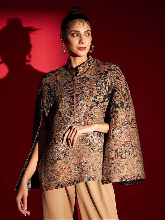 Woven Designer Luxury Cape Jacket for Women | Black