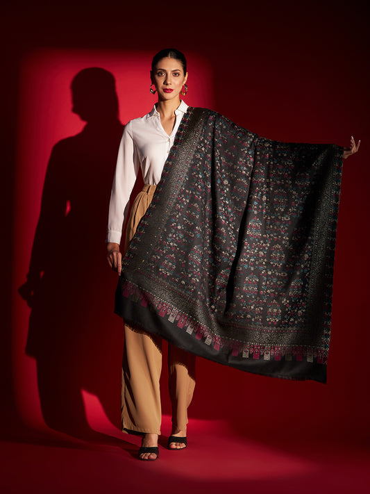 Jacquard Woven Shawl for Women in Paisley Patterns | Black