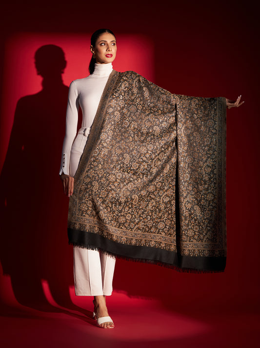 Kani Weave Woven Shawl for Women in Pashmina | Black