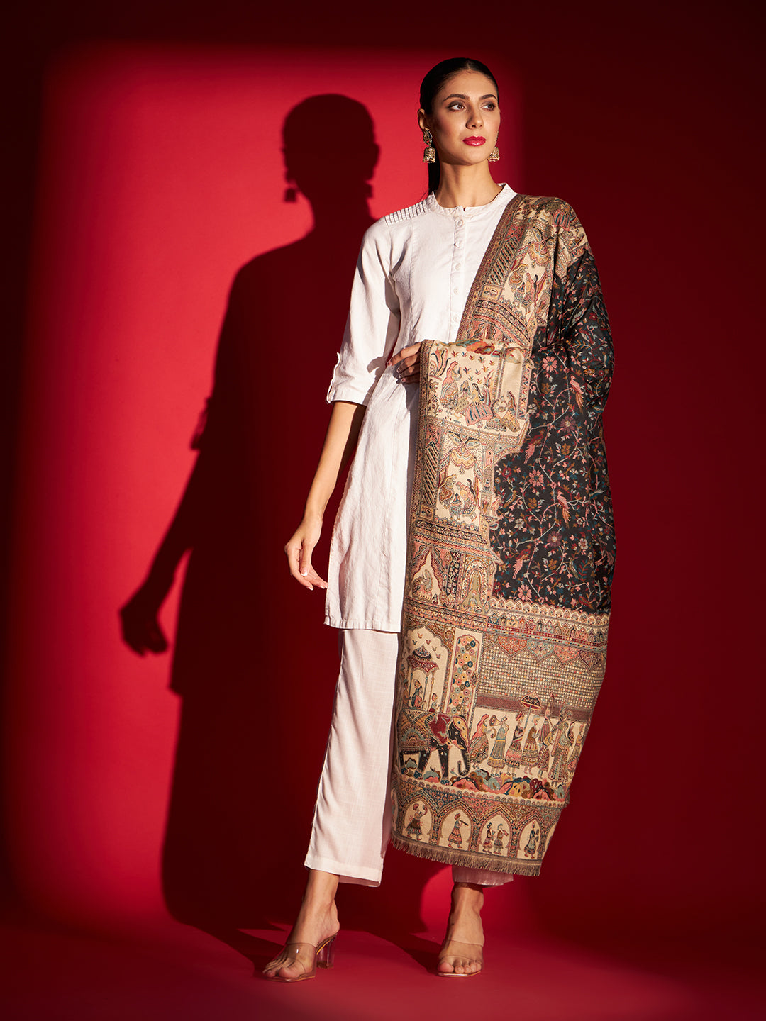 Kani Weave Woven Shawl for Women in Royal Mughal Patterns | Black