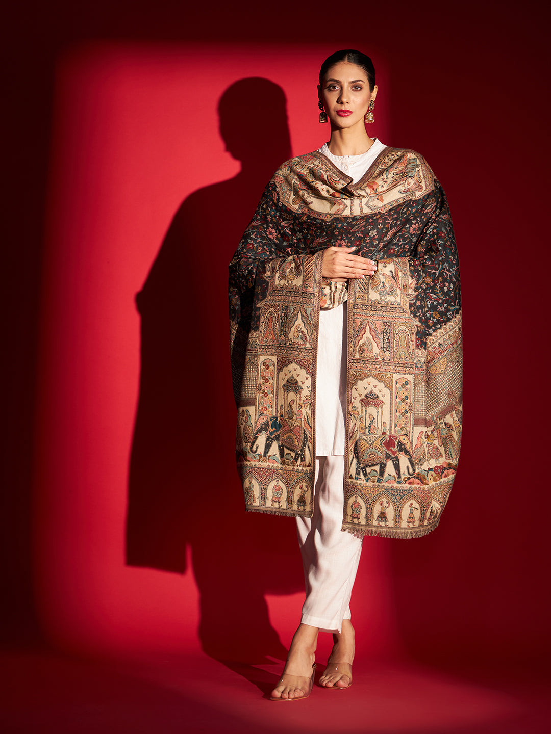 Kani Weave Woven Shawl for Women in Royal Mughal Patterns | Black