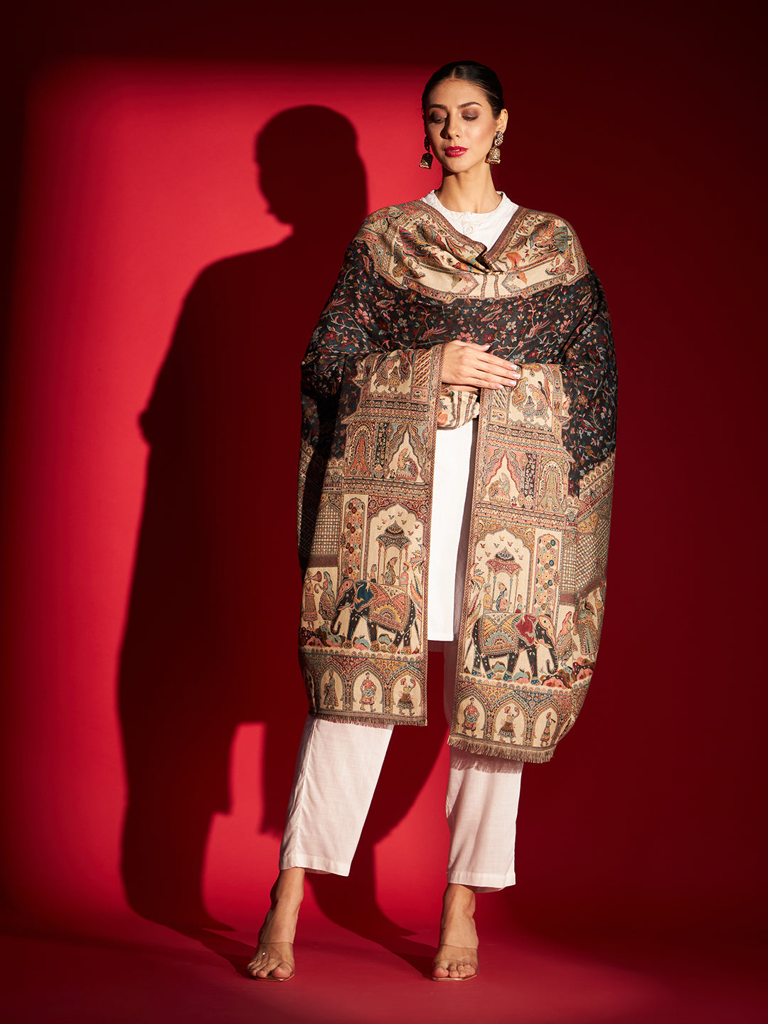 Kani Weave Woven Shawl for Women in Royal Mughal Patterns | Black