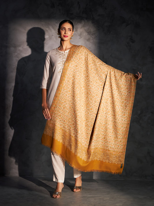 Kani Weave Woven Shawl for Women in Paisley Design | Mustard