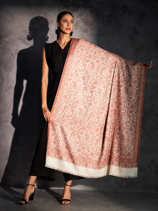 Jacquard Woven Shawl for Women in Floral Patterns | White