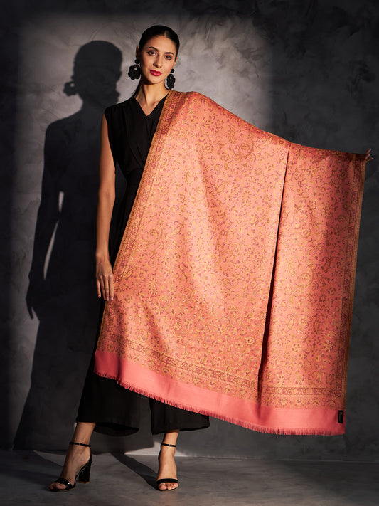 Jacquard Woven Shawl for Women in Floral Patterns | Pink