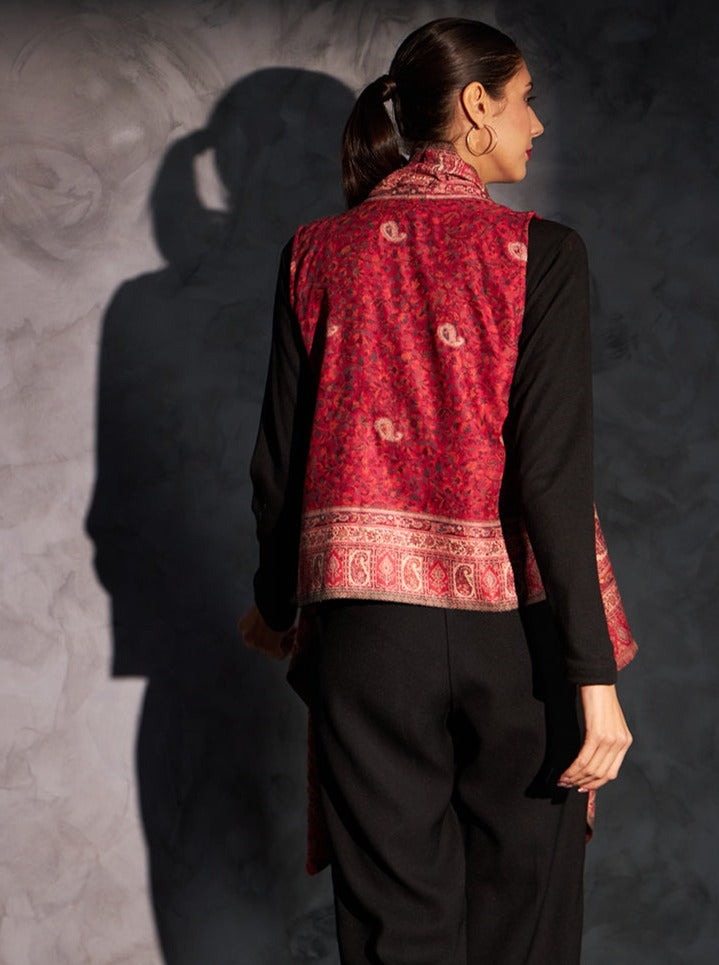 Women's Royal Woven Cape Shrug with Paisley Pattern | Magenta