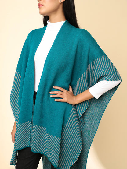 Open Front Striped Knitted Shrug | Teal