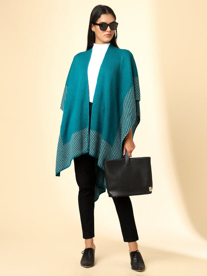 Open Front Striped Knitted Shrug | Teal